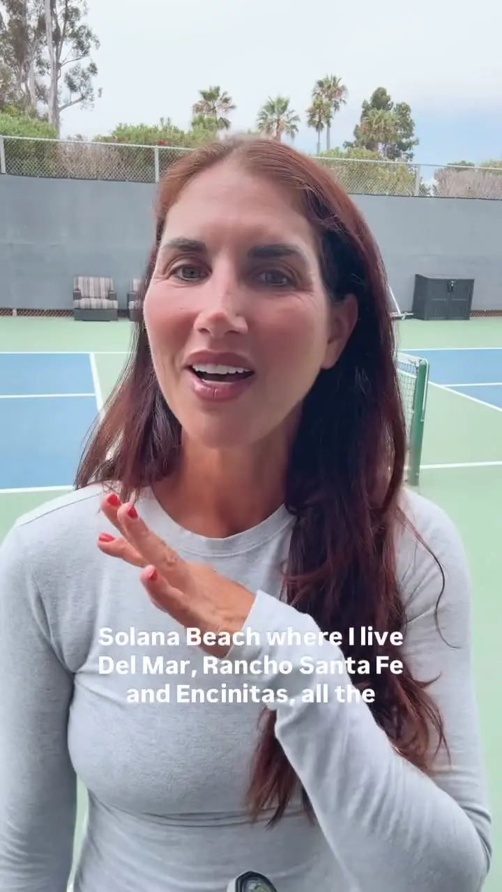 Instagram reel: Jen talking to camera on a court in Solana Beach